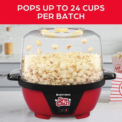 6-Quart Red Popcorn Maker Machine with Stirring Rod and Large Serving Bowl