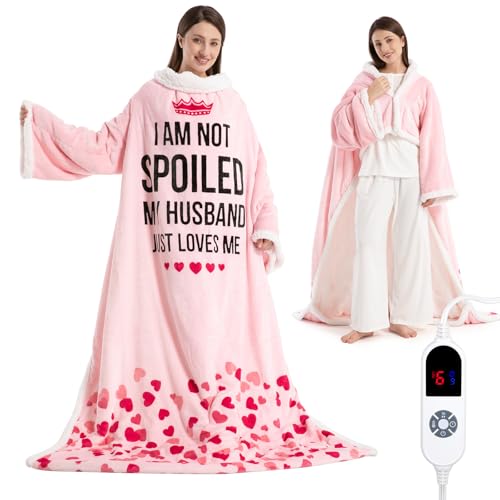 Pink Wearable Heated Blanket with Sleeves & Foot Pocket - Electric Throw for Women, 3 Heat Levels, Timer, Safe & Cozy Gift