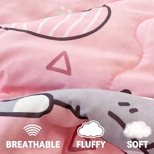 7 Piece Girls Cats Bedding Comforter Set Twin Size for Kids Bed in A