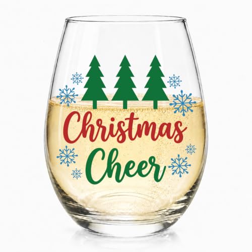 Xiahde Green-Red Funny Christmas Cheers Stemless Wine Glass - 15oz Gift for Friends & Family