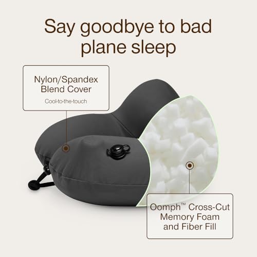 Inflatable Travel Neck Pillow with Memory Foam Support, Adjustable & Washable Cover