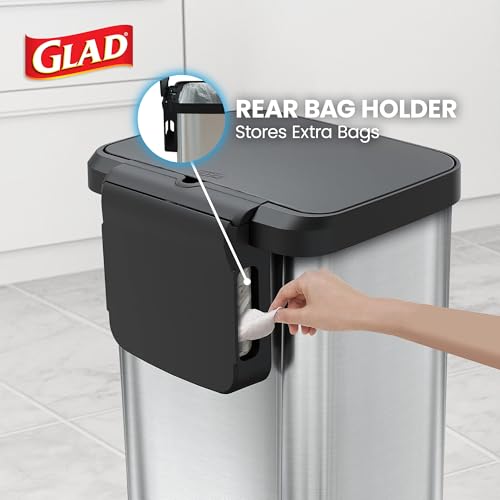 Stainless Steel Trash Can with Clorox Odor Protection - 13 Gallon, Soft-Close Lid, Fingerprint Resistant, Rear Bag Compartment - Stainless