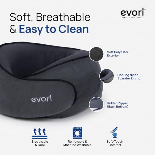 evori Memory Foam Travel Neck Pillow, 360° Support for Airplane & Car