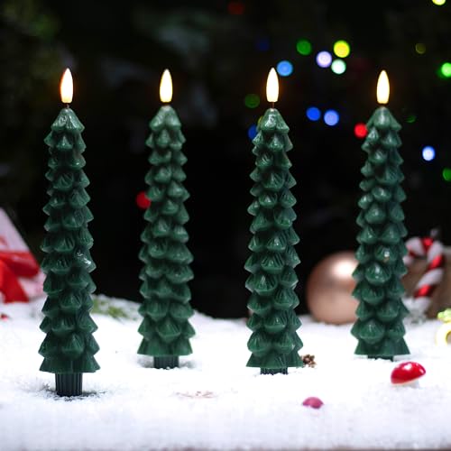 Stmarry Evergreen 4-Pack Flickering Flameless Christmas Tree Candles with Remote