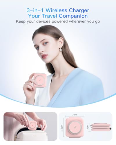 Iseyyox Pale-Pink 3-in-1 Foldable Magnetic Wireless Charging Station for Apple Devices
