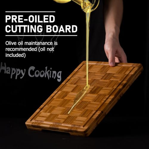 Extra Large Bamboo Cutting Board Set - 17 x 12 Inch Kitchen Chopping Boards with Rack