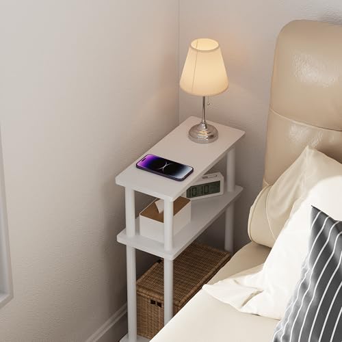 Apicizon White Narrow 3-Tier Side Table - Small End & Nightstand