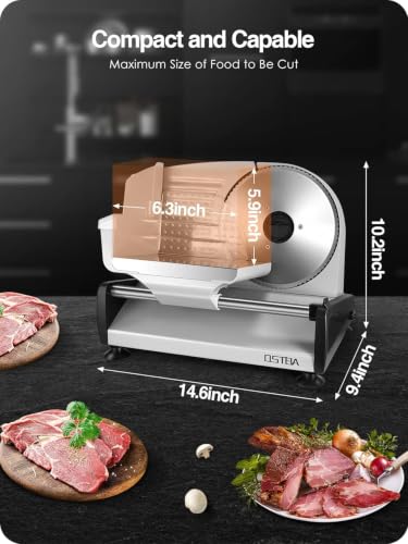 200W Electric Meat Slicer with Removable 7.5-Inch Serrated Blade - Adjustable Thickness
