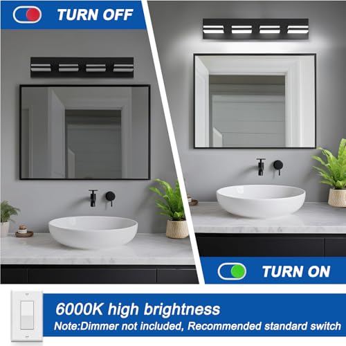 Black 4-Light Dimmable LED Bathroom Vanity Light Fixture - 360° Rotation
