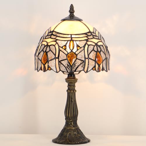 Tiffany Stained Glass Bedside Table Lamp 14.5-inch Accent Light with Antique Bronze Base