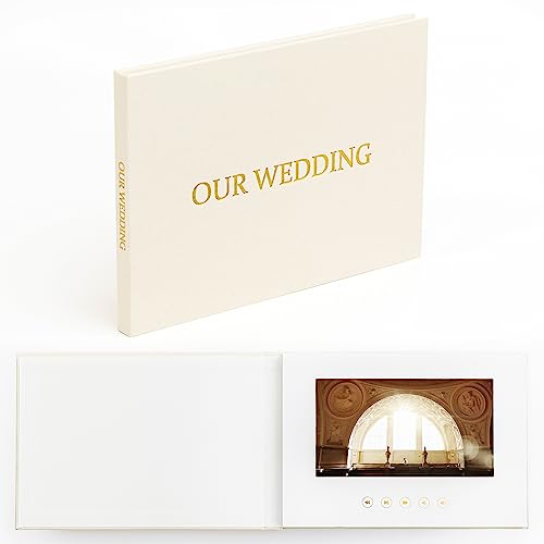 Wedding Video Book - Gold Foil Stamping, 7-Inch HD IPS Display, Up to 3 Hours Memory - Our Wedding Gold Variation