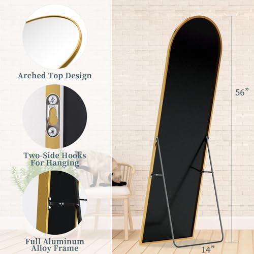Gold 56x14 Full Length Floor Mirror with Stand - Arched Full Body Mirror
