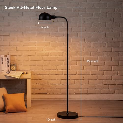 O'Bright Black Adjustable Floor Lamp with Flexible Gooseneck & Rotatable Shade, E26 Socket, 10-Inch Base