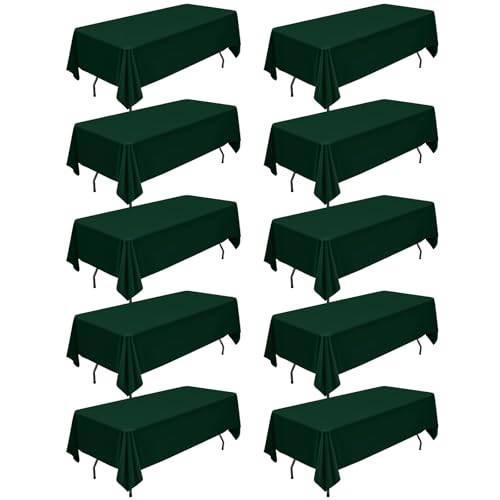Teruntrue 10 Pack Hunter Green Polyester Tablecloth 60 x 102 Inch for 6ft Tables