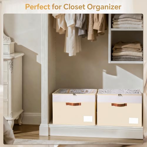 Criusia Foldable Shoe Organizer Box with Adjustable Dividers - Beige, Holds 16-32 Pairs