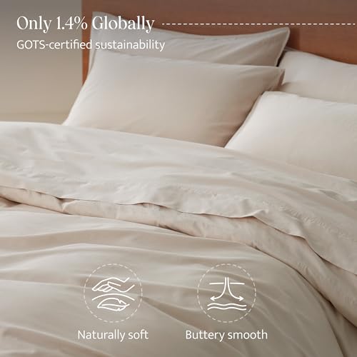 Double Stitch GOTS Organic Cotton King Duvet Cover, Washed 300TC,