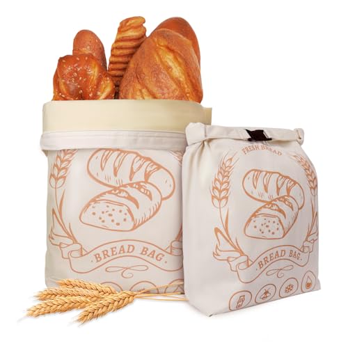 Honiitaa Off-White XL Beeswax Bread Bags with Zipper & Liners - Sourdough Storage