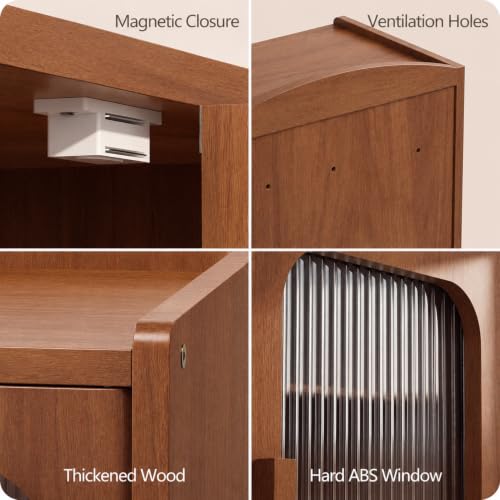 Solid Wood Bread Box with Ventilation - Walnut Brown Two-Tier Countertop Storage Cabinet