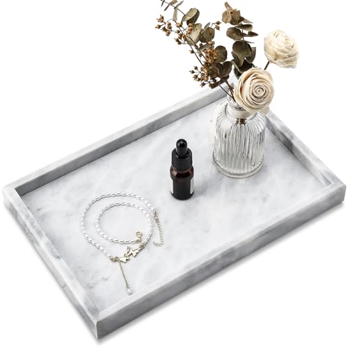 Natural Marble Tray for Bathroom, Vanity, Kitchen Counter - White 12x8