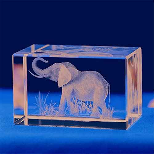 Elephant GIFTS/3d Laser Etched Crystal Art of Elephant Figurines Crystal Glass Cube Engraving for Home Decoration Birthday, Elephant Gifts for Women Girl Children Men (30 * 30 * 40mm)