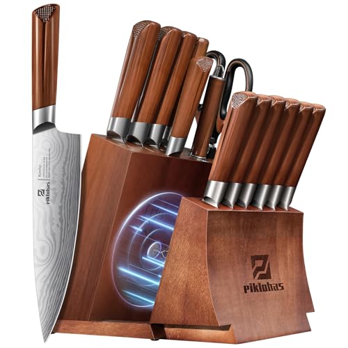 15-Piece Kitchen Knife Set with Magnetic Detachable Block - High Carbon Steel Chef, Steak & Utility Knives