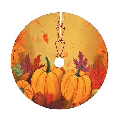 Fall Maple Pumpkins Christmas Tree Skirts, 30" Thanksgiving Xmas Trees Skirts Tree Cloth Mats for All Season Decorations for Party Home Outdoor