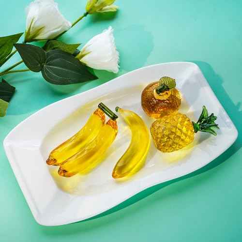 Handmade Glass Fruit Decor Crystal Banana Figurine Yellow Fruits Decoration for Home Kitchen Glass Banana Ornament Fall Harvest Thanksginging Centerpiece Decor for Home Office Desk