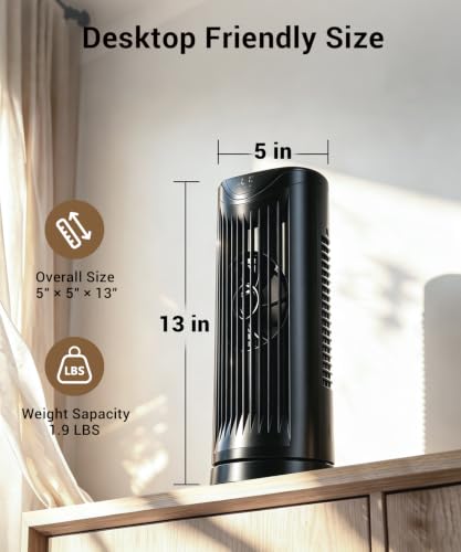 Personal Tower Fan for Bedroom - Black Portable Desk Table Fan with Remote