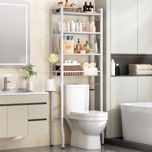 Axdtvoz White Over Toilet Storage Rack 4-Tier Bathroom Organizer Shelf