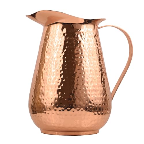 Hammered Copper Water Pitcher 70oz, 100% Pure, Handle