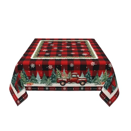 Robvobe Christmas Plaid Square Tablecloth 54X54 Inch Red Truck Xmas