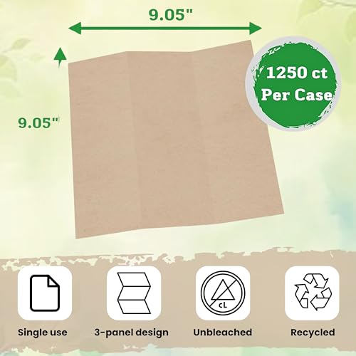 Brown Unbleached Recycled Paper Towels Bulk, 1250 Count, Multi-Fold for Kitchen & Bathroom