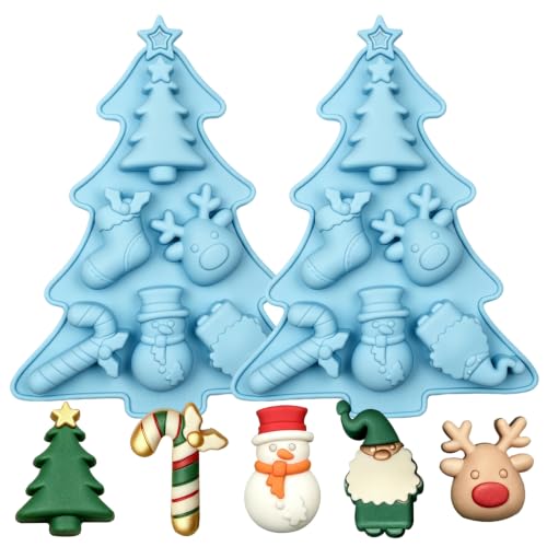 Vrthske Christmas Tree Silicone Mold with Reindeer Snowman Shapes – 2 Pack (Blue-R0307)