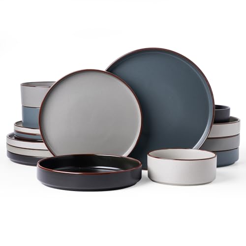 Famiware Nebula Ridge Multicolor 16-Piece Dinnerware Set with Pasta Bowls for 4