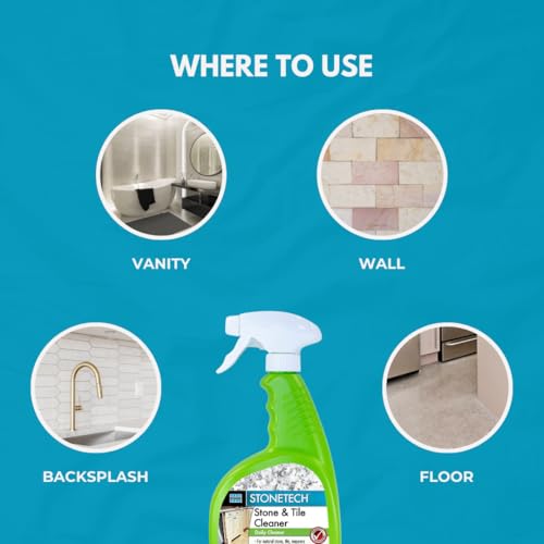 StoneTech Stone & Tile Cleaner Spray – Natural, pH Neutral Daily Cleaner for Granite, Marble, Ceramic & Porcelain – 2-Pack, 24oz + Microfiber Cloths