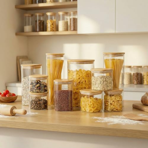 42 oz Square Glass Food Storage Containers with Airtight Bamboo Lids - 4 Pack