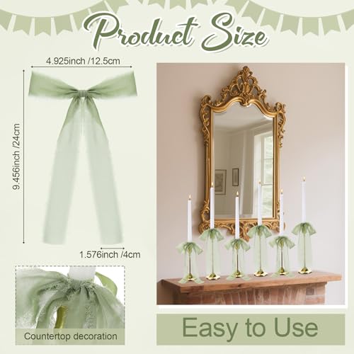 24 Pcs Christmas Tree Bows Candlestick Decoration Large Tie Bows Ribbon Gift Wrapping Coquette Decorations for Christmas Tree Wedding Party Baby Shower Decorations, 9.5 Inch(Sage Green)