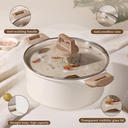 Cream White 8-Quart Nonstick Stock Pot with Lid - Granite Coating