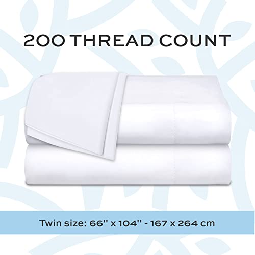 Twin Flat Bed Sheets 3 Pack - 66x104 Inches White Cotton 200 Thread Count - Hospital & Hotel Quality - Variation of THIS listing