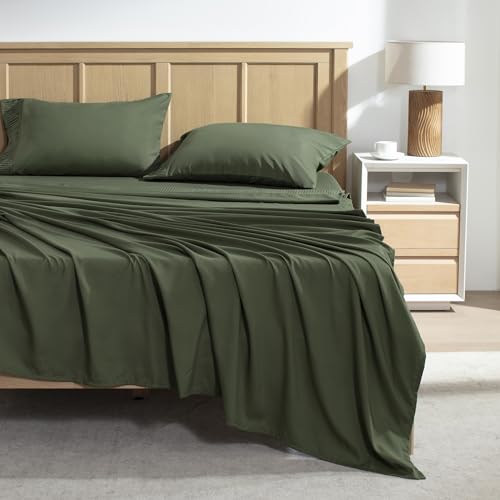 Andency Queen Sheets Set, Dark Olive Green Breathable & Cooling