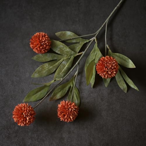 Artificial Fall Pompon Mum Stems - 12 Orange Silk Flowers for Vase Decor, 27 Inches - Creative Autumn Home Decor