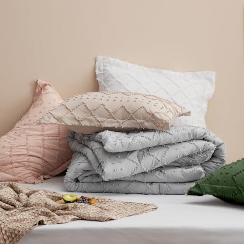 Bedsure Natural White Twin XL Boho Tufted Comforter Set - Farmhouse Style Bedding