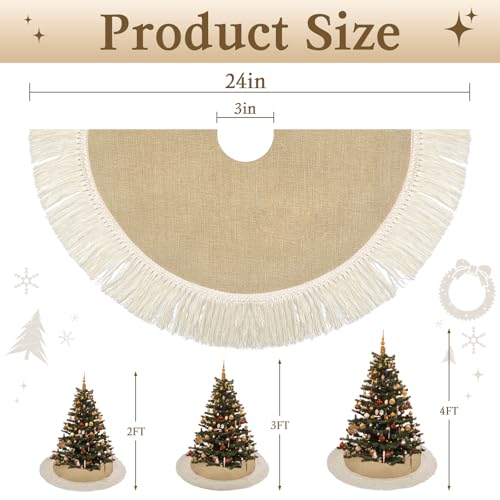 Mini Burlap Christmas Tree Skirt 24 Inch with Tassels – Small Fall Rustic Linen