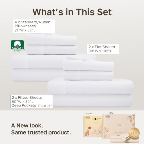 Queen 2-Pack Cotton Sateen Bed Sheets Set - White, Deep Pockets, 400 TC - Variation 01 White / Queen / 2 Sets
