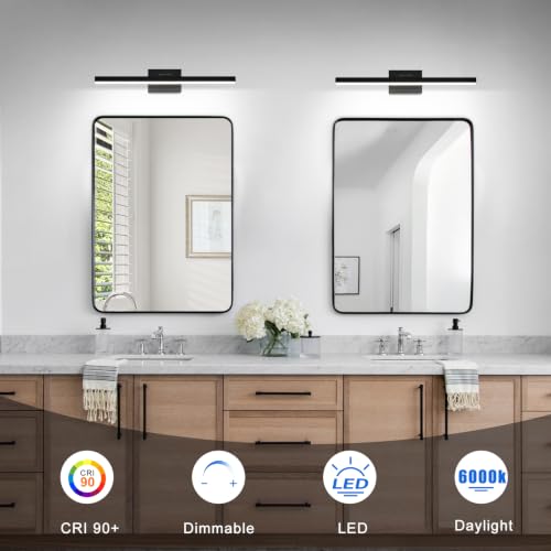 24-Inch Dimmable LED Bathroom Vanity Light - Black, Rotatable, Over Mirror, 6000K Cool White