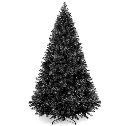 7.5ft Black Artificial Christmas Tree - Full Tapered Holiday Decor, PVC Tips, Foldable Base
