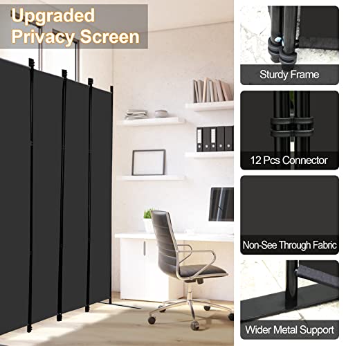 Black 4-Panel Room Divider 6Ft Tall Indoor Privacy Screen Folding Wall