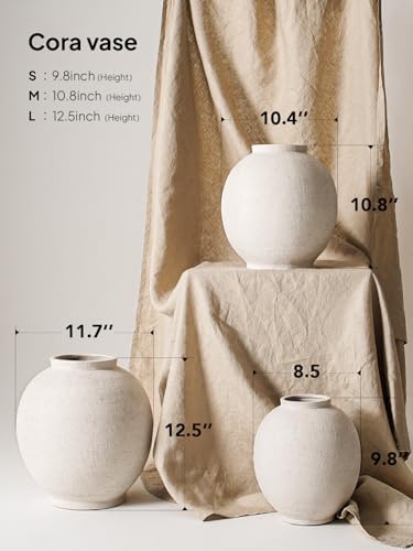 Kora Sandstone White Large Ceramic Floor Vase 12.5 Inch Farmhouse Home Decor