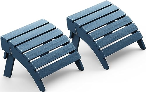 2-Piece Blue Folding Adirondack Footrest Set - No Assembly Needed, Weather-Resistant