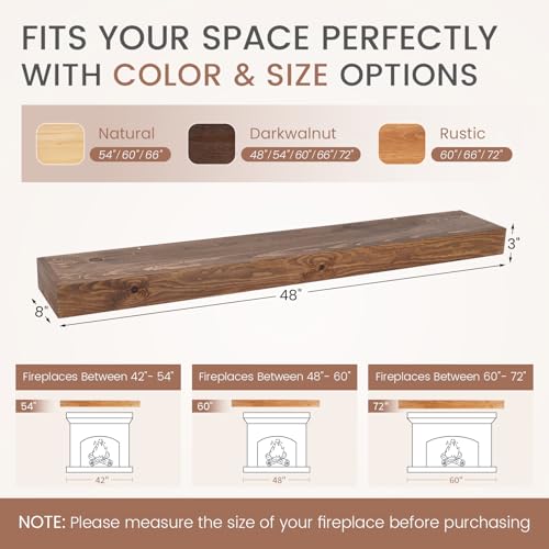 48-Inch Pine Wood Floating Fireplace Mantel Shelf - Dark Walnut Finish